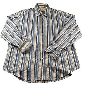 Robert Graham Mens 2XL Striped Long Sleeve Button Down Shirt Blue Brown‎